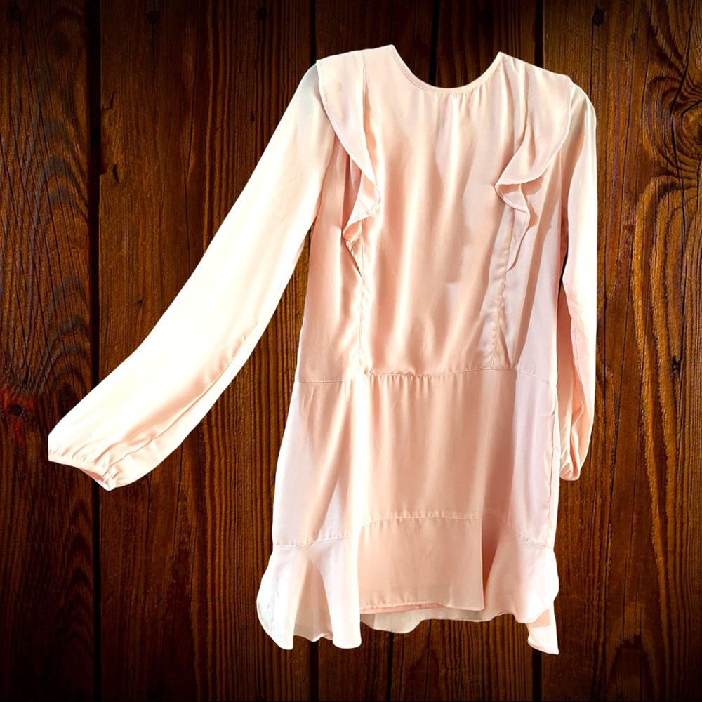 Cute ruffle long sleeve dress pink